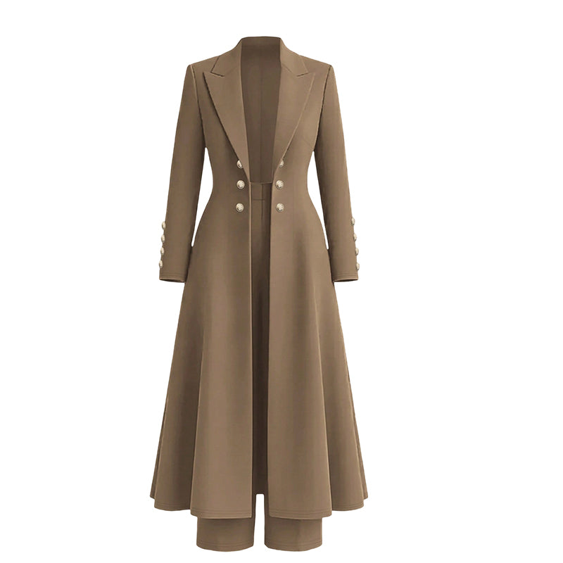 Completo tailleur donna con cappotto lungo e pantaloni dritti