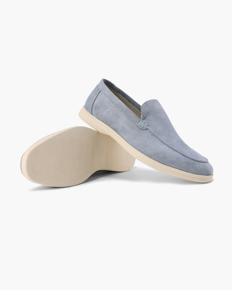 Mocassini uomo in suede slip-on con cuciture eleganti