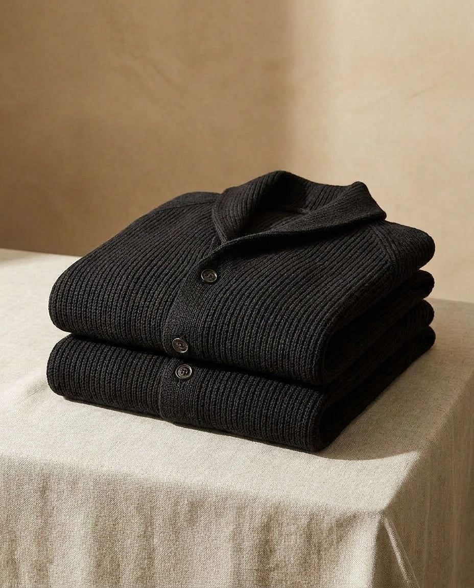 Cardigan uomo in maglia a coste con collo a scialle e bottoni