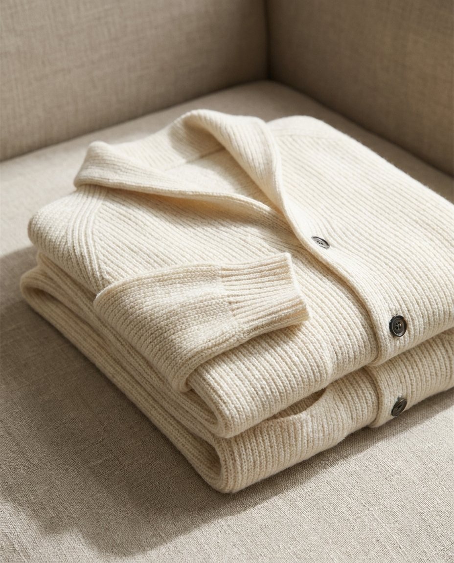 Cardigan uomo in maglia a coste con collo a scialle e bottoni