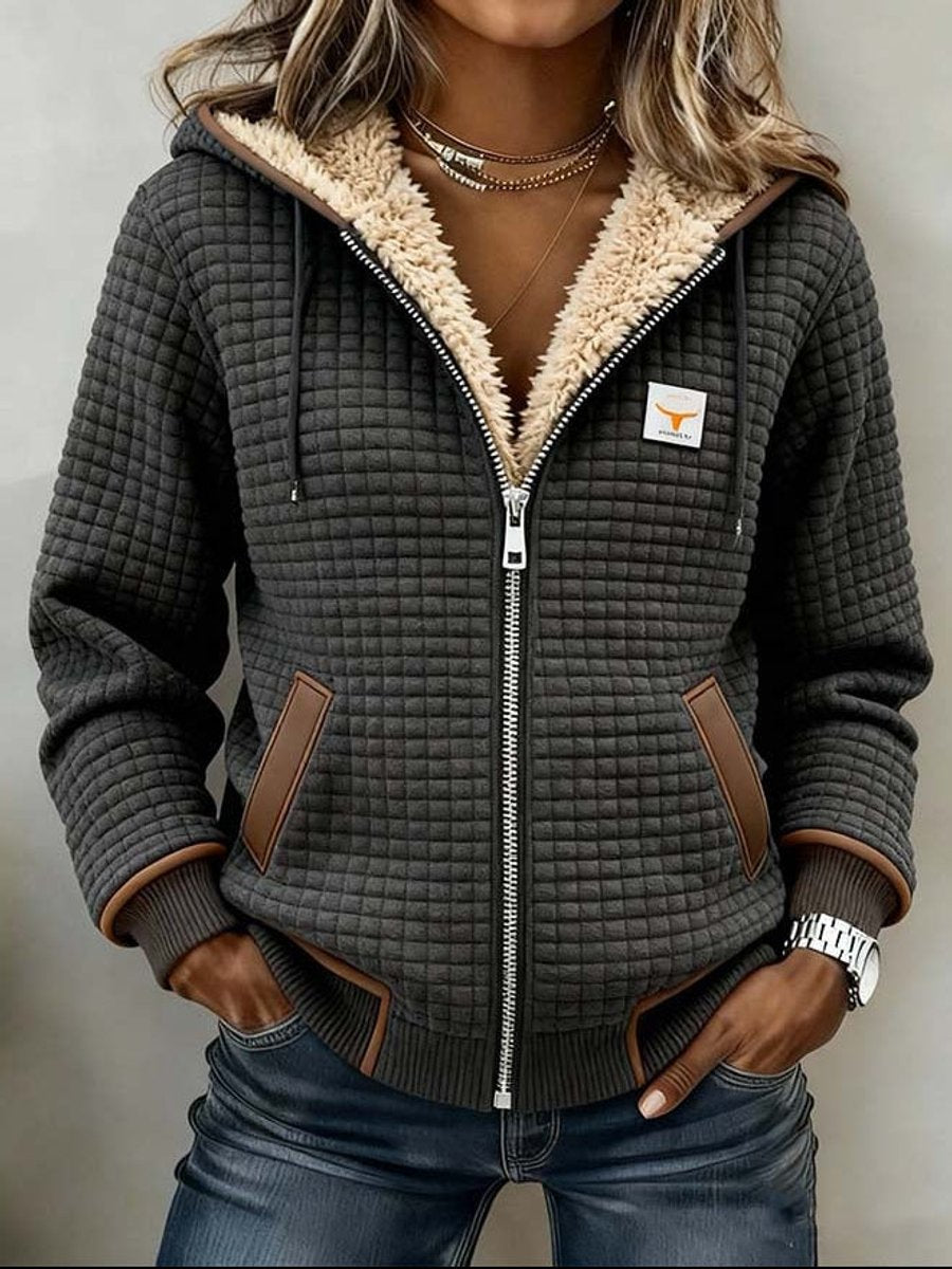 Giacca donna trapuntata con cappuccio e fodera in sherpa