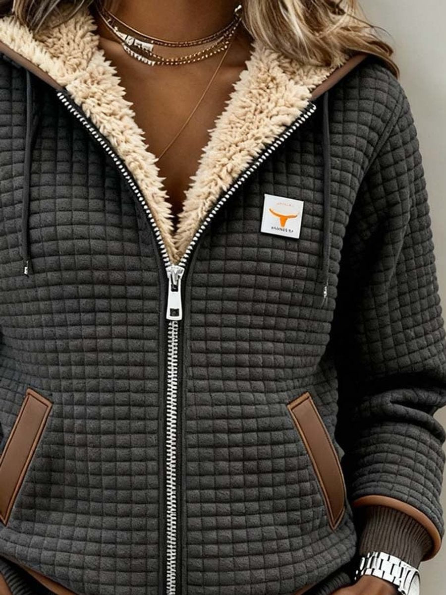 Giacca donna trapuntata con cappuccio e fodera in sherpa