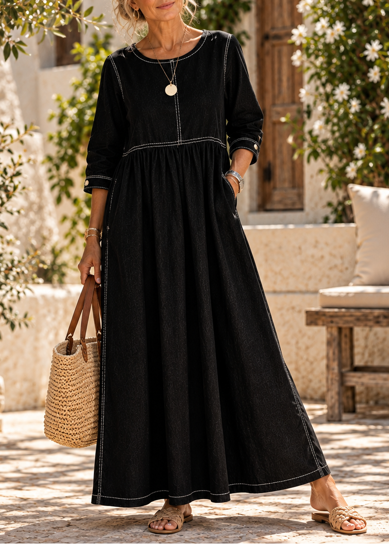 Abito lungo donna effetto denim con cuciture a contrasto e tasche
