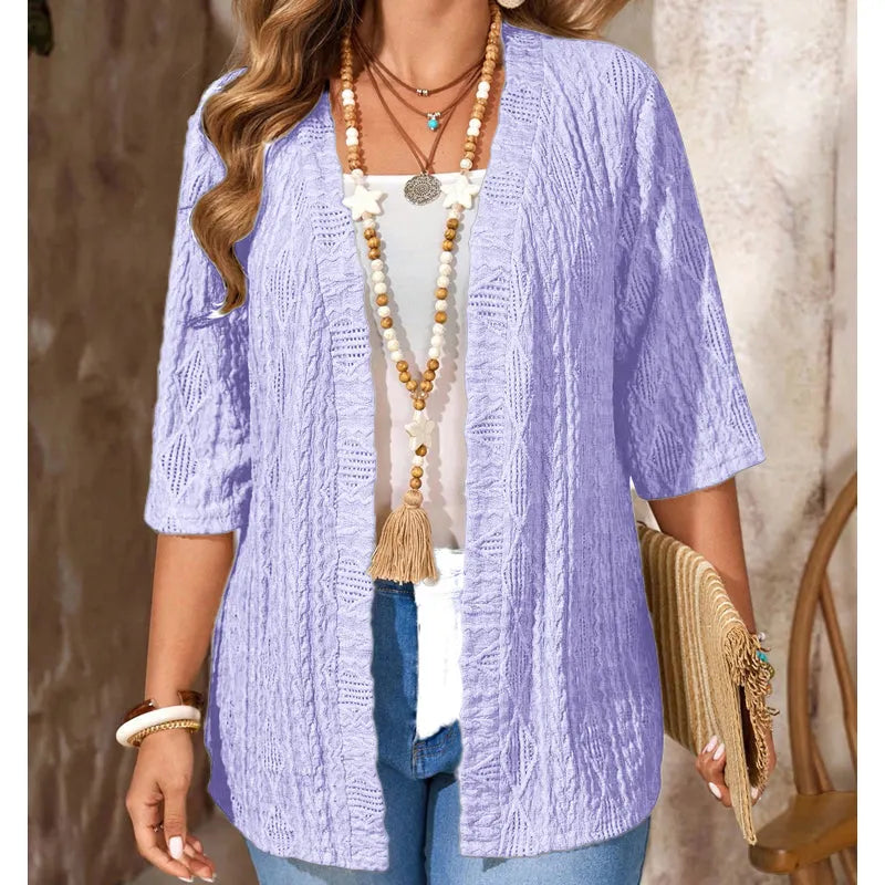 Cardigan donna traforato con maniche 3/4