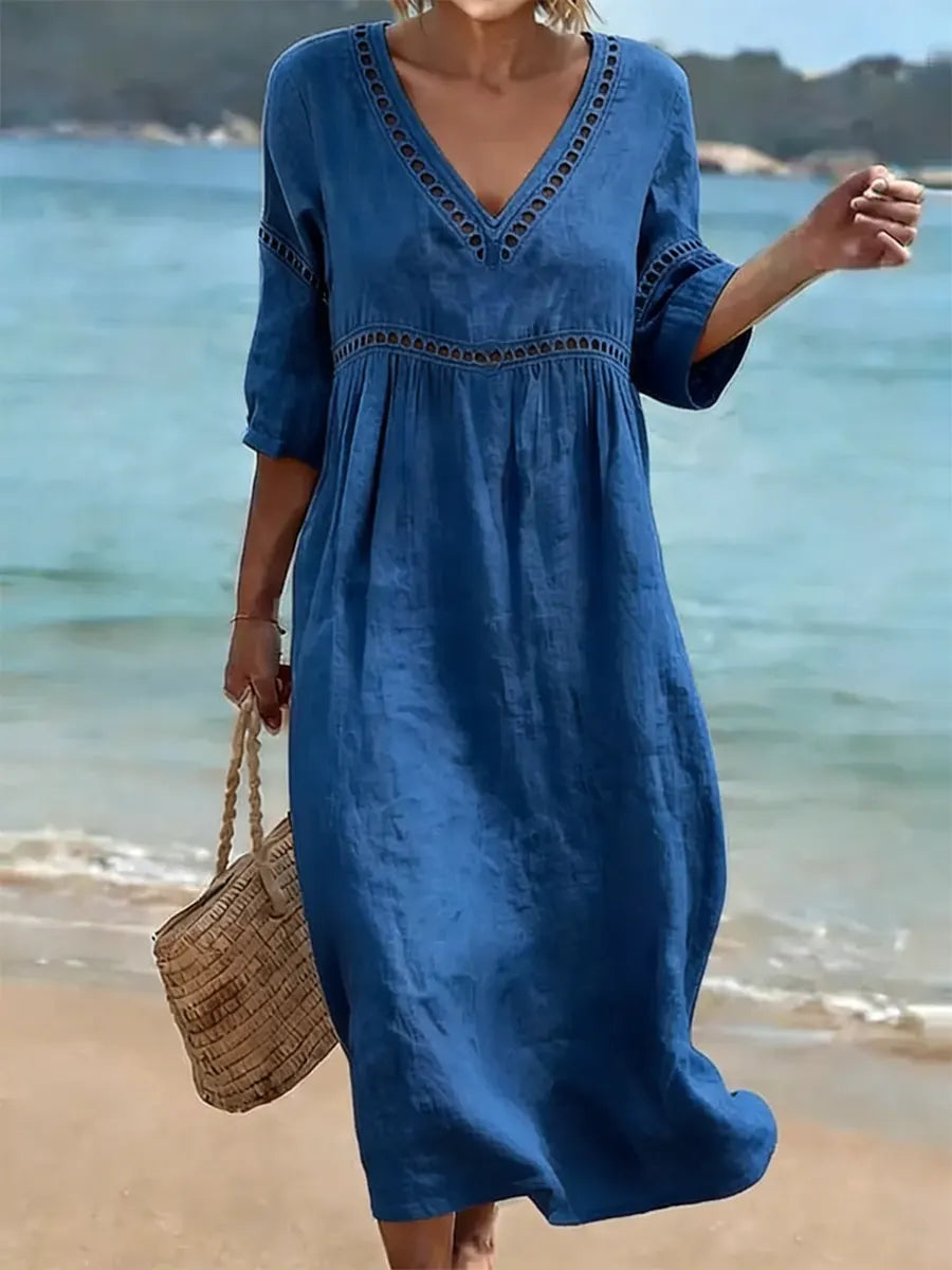 Abito estivo da donna in cotone con scollo a V