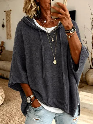 Maglione donna oversize con cappuccio e maniche ampie