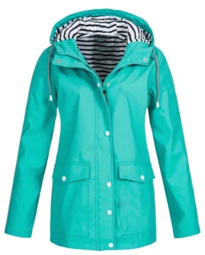 Giacca impermeabile donna con cappuccio e tasche frontali