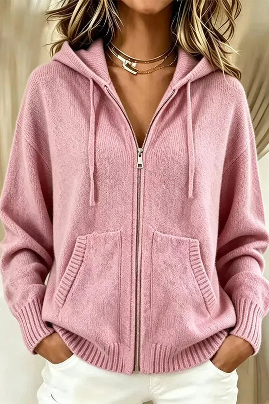 Cardigan donna con zip e cappuccio in maglia morbida