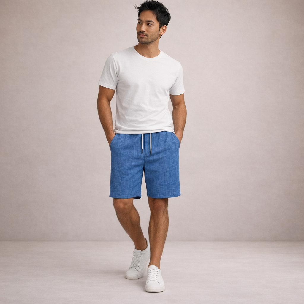 Shorts uomo estivi in lino con vita regolabile