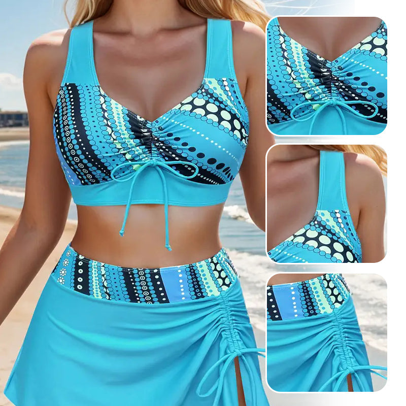 Costume da bagno donna tre pezzi con gonna stampata