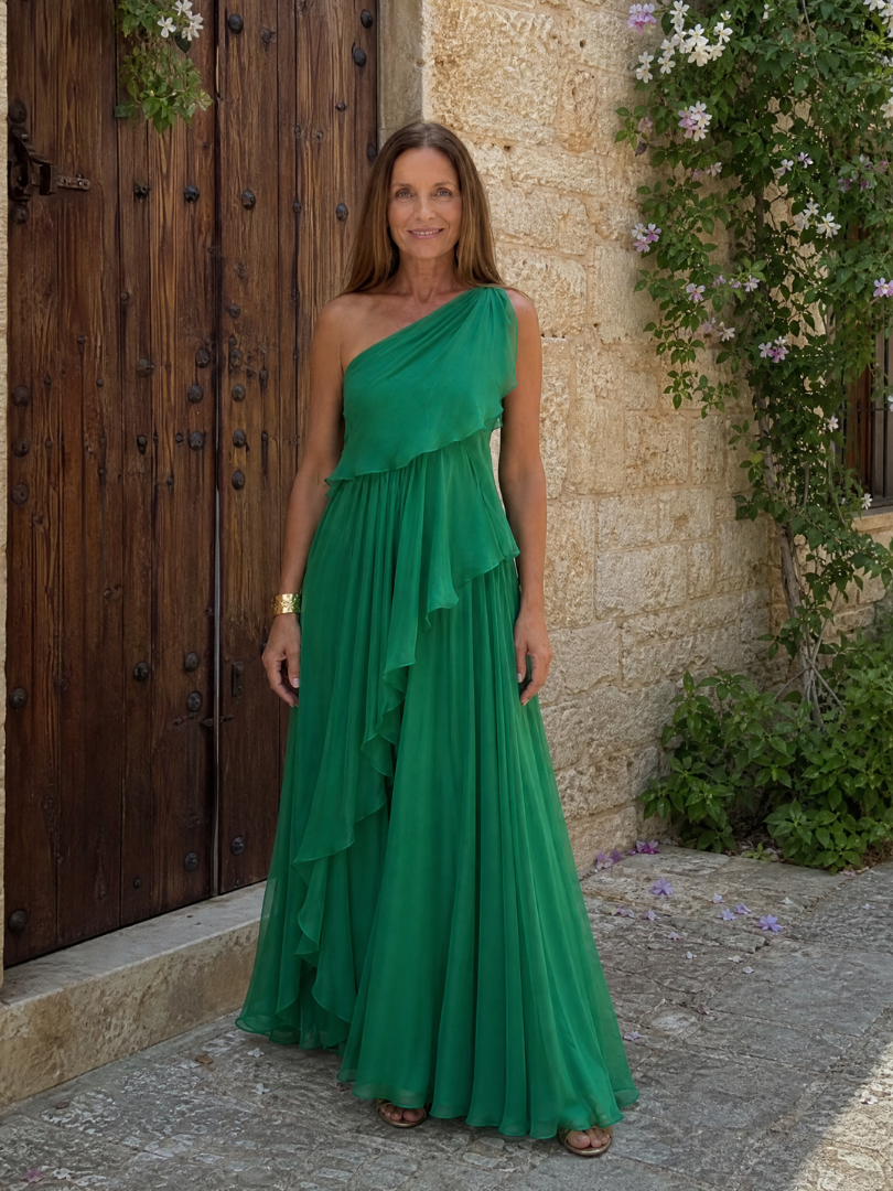 Abito donna maxi monospalla con volant