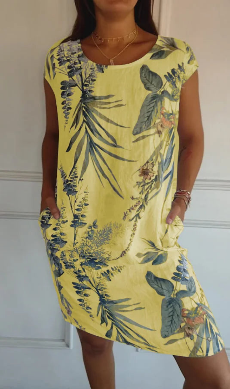 Abito donna fluido con stampa botanica e tasche