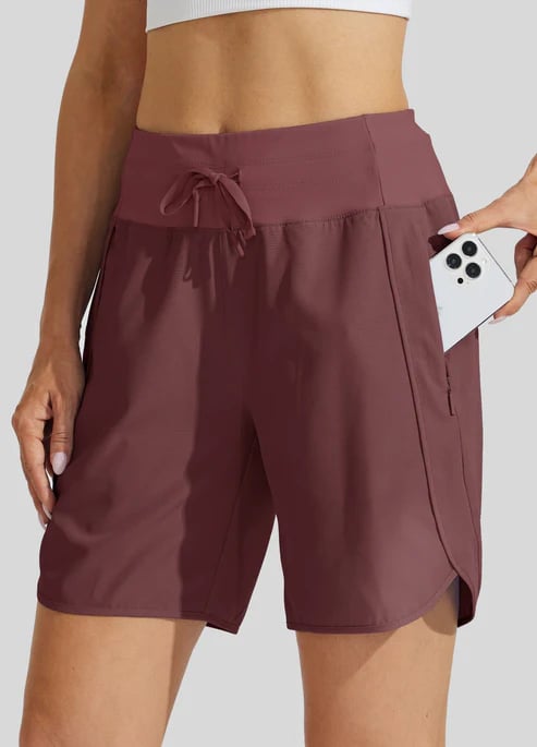 Shorts sportivi donna a vita alta con cordino e tasche