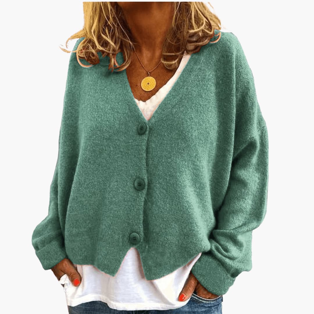 Cardigan donna in maglia con bottoni e vestibilità casual