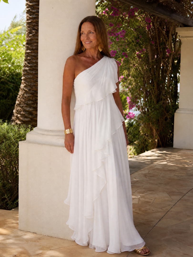 Abito donna maxi monospalla con volant