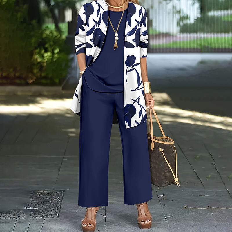 Completo donna tre pezzi con giacca floreale e pantaloni