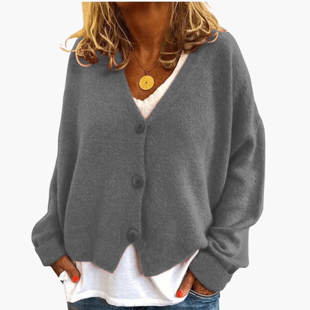 Cardigan donna in maglia con bottoni e vestibilità casual