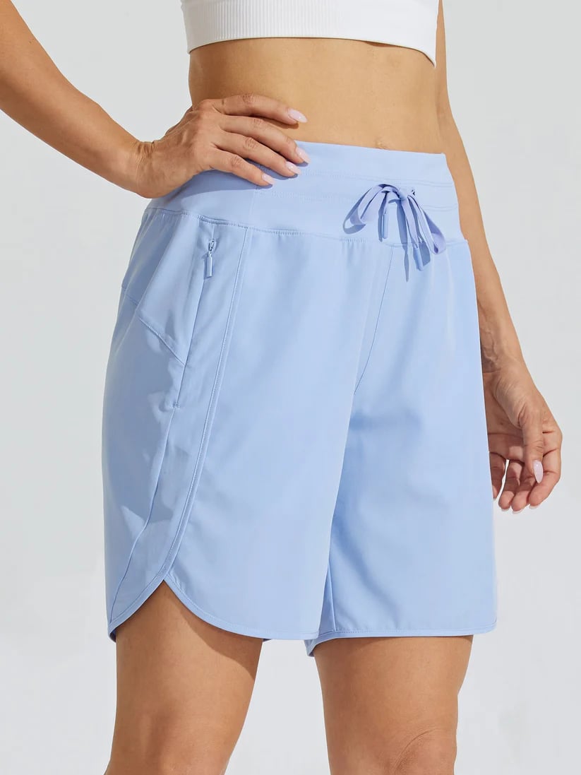 Shorts sportivi donna a vita alta con cordino e tasche