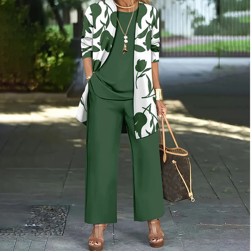 Completo donna tre pezzi con giacca floreale e pantaloni