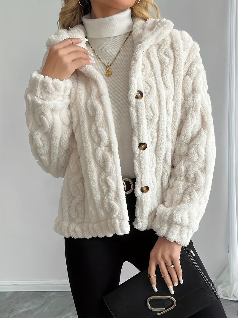 Giacca teddy donna con cappuccio e bottoni