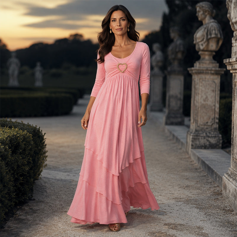 Abito midi donna con dettaglio cuore e gonna sovrapposta