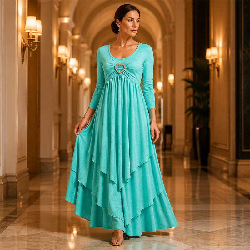Abito midi donna con dettaglio cuore e gonna sovrapposta