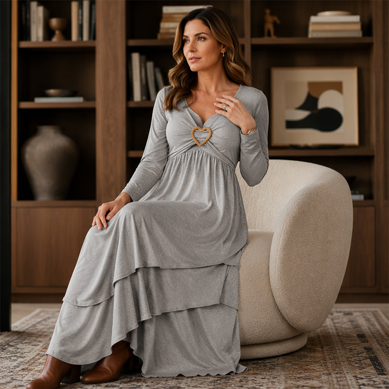 Abito midi donna con dettaglio cuore e gonna sovrapposta