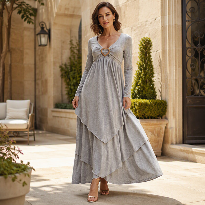 Abito midi donna con dettaglio cuore e gonna sovrapposta