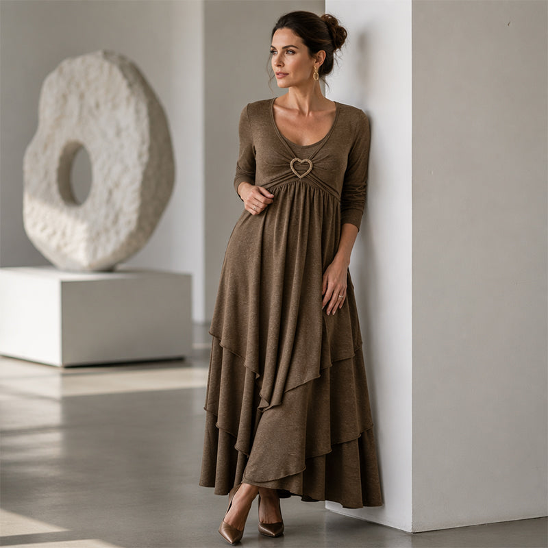 Abito midi donna con dettaglio cuore e gonna sovrapposta