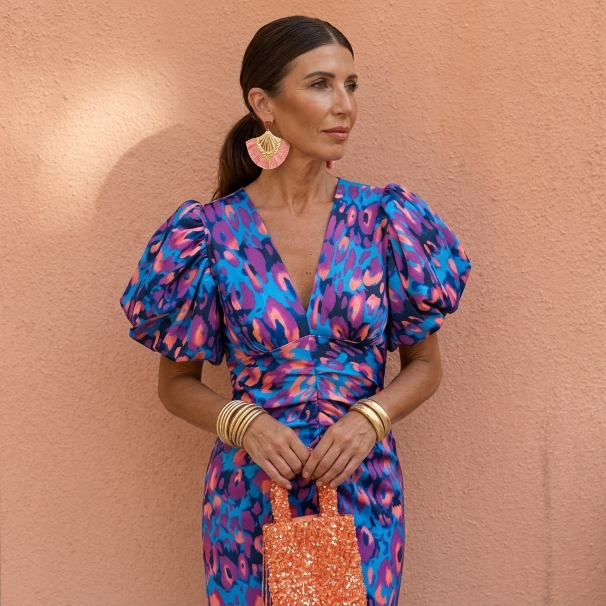 Vestito Donna Scollo a V con Maniche a Sbuffo – Abito Primavera Estate