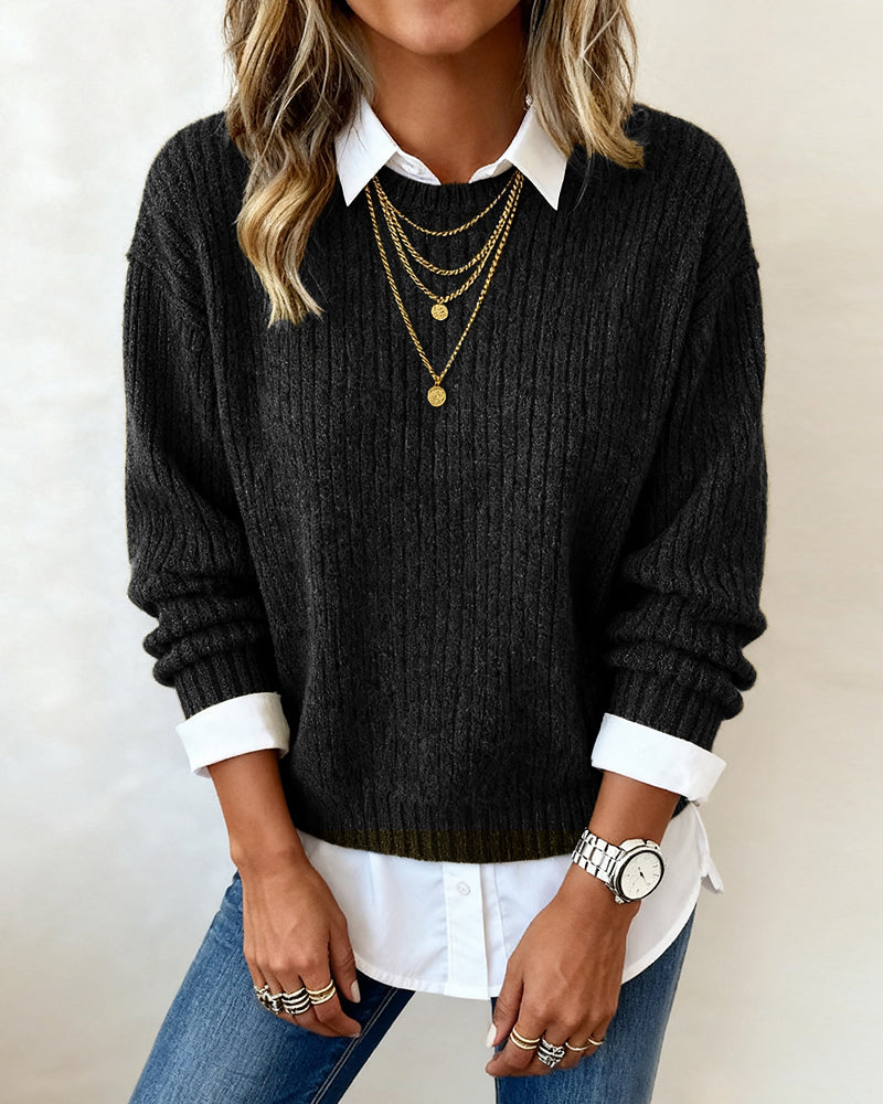 Maglione donna effetto due pezzi con colletto camicia