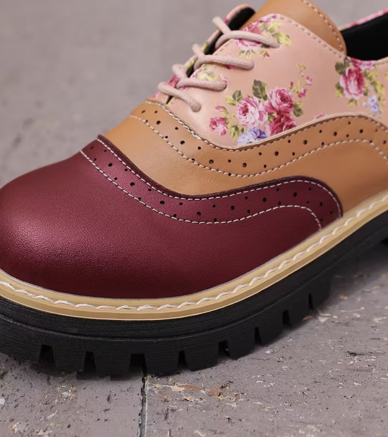 Scarpe Oxford donna floreali con suola platform e lacci
