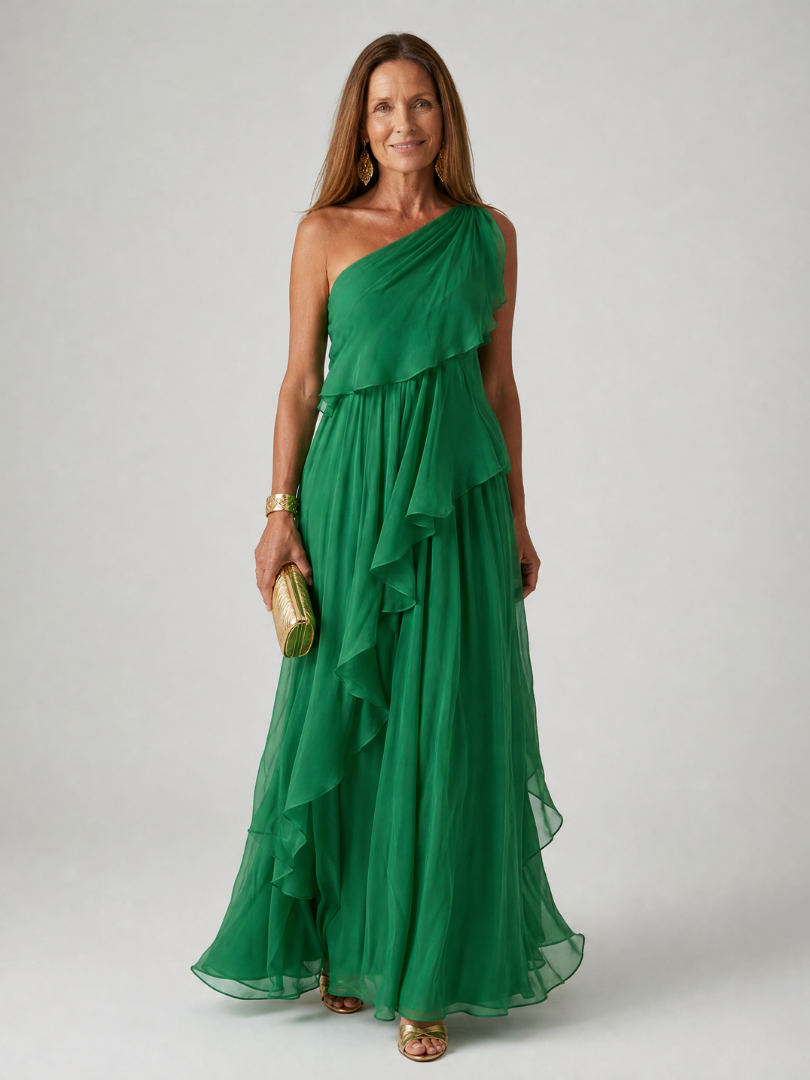 Abito donna maxi monospalla con volant