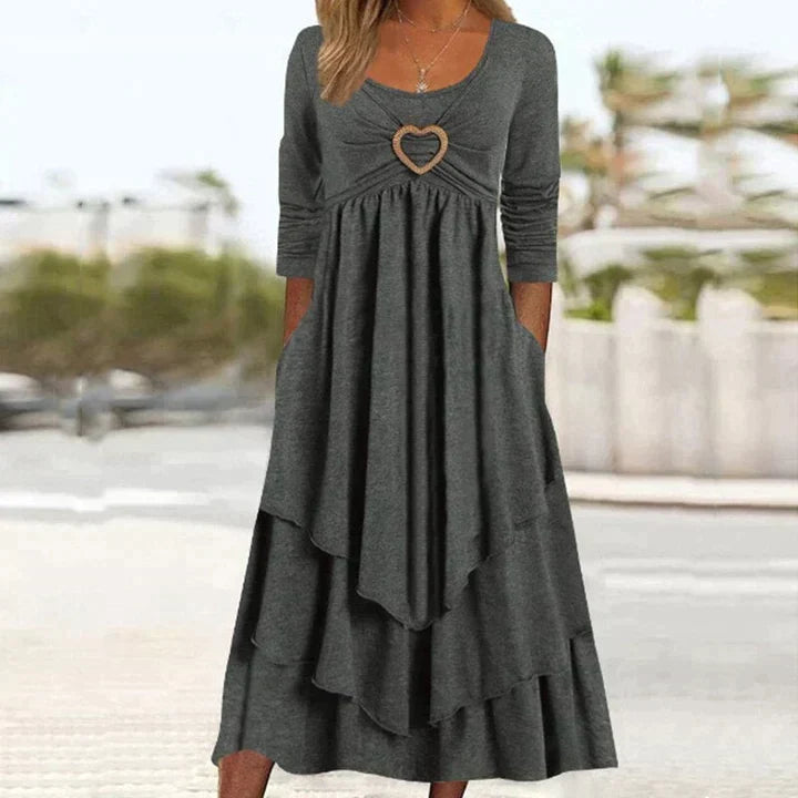 Abito midi donna con dettaglio cuore e gonna sovrapposta