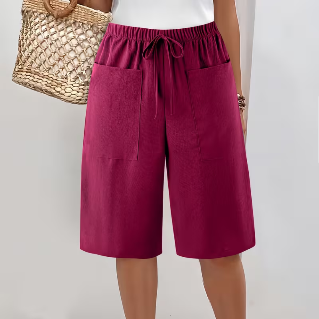 Pantaloni bermuda donna con tasche grandi e cordino regolabile