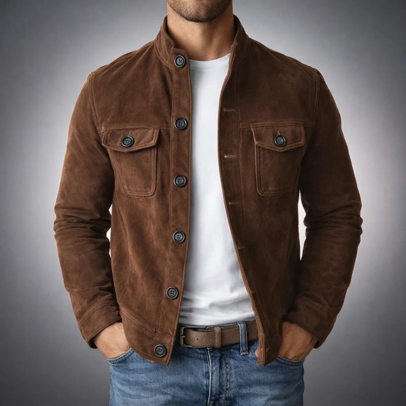 Overshirt uomo effetto scamosciato con tasche sul petto