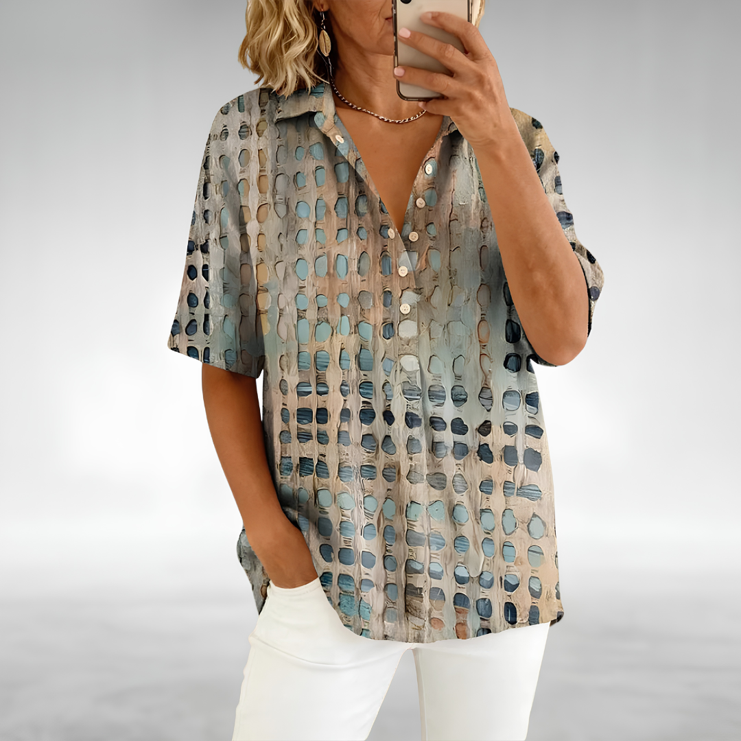 Top donna traforato casual con colletto e bottoni