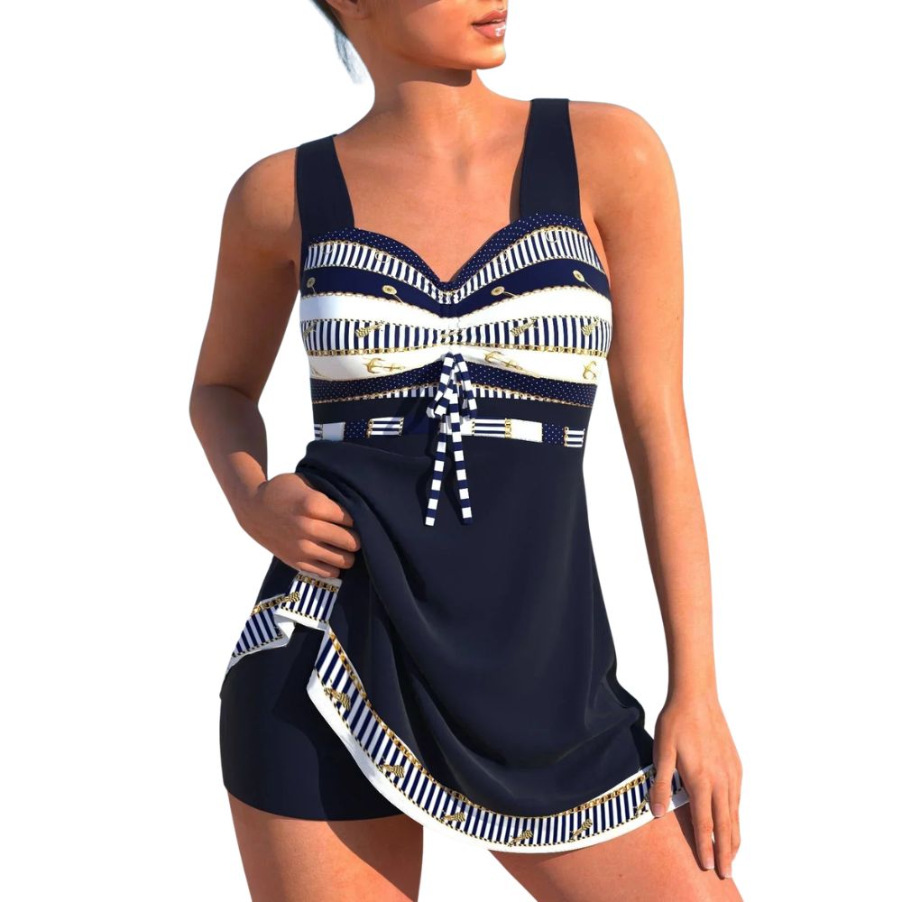 Costume intero da donna stile marinaro con gonna