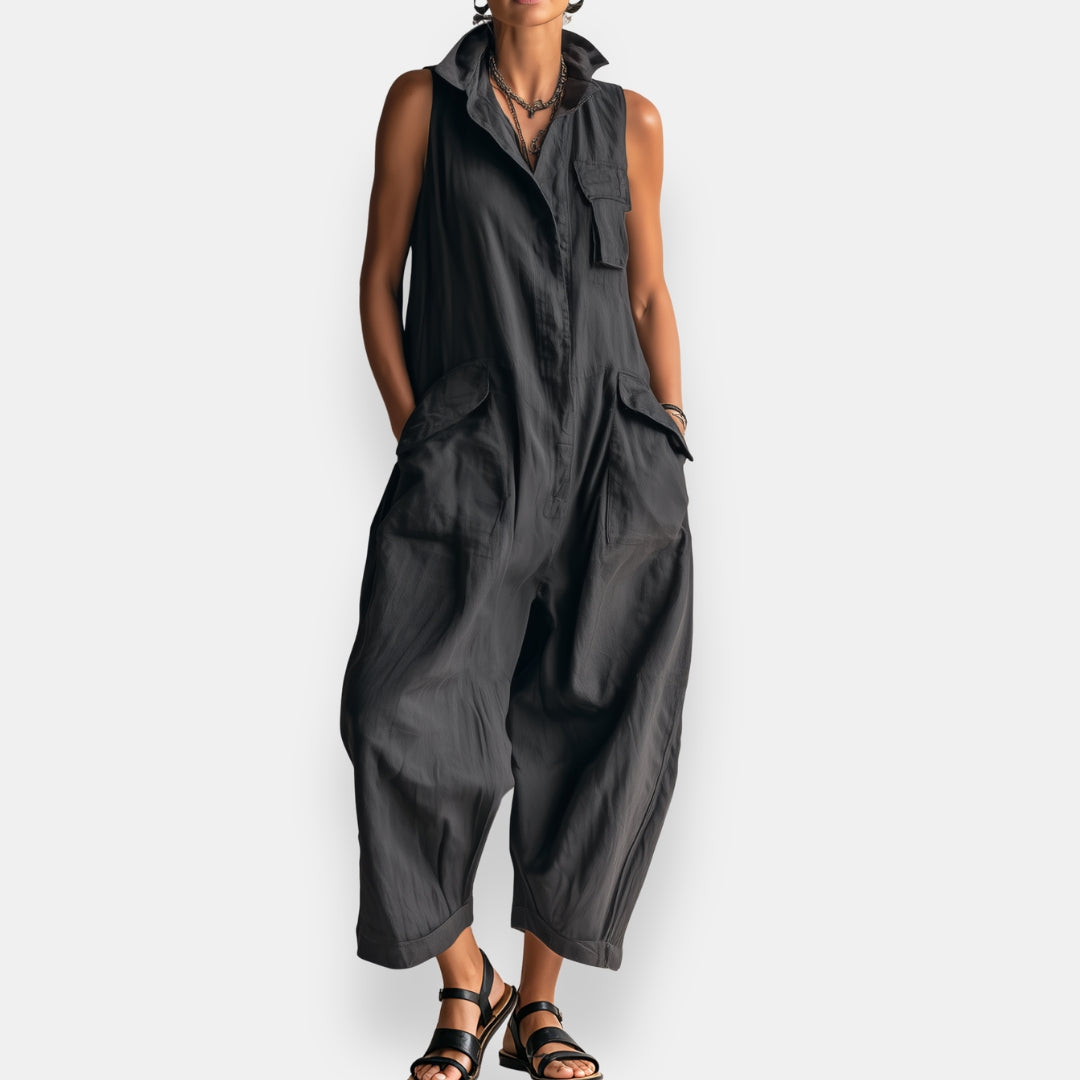 Tuta donna oversize senza maniche con tasche utility