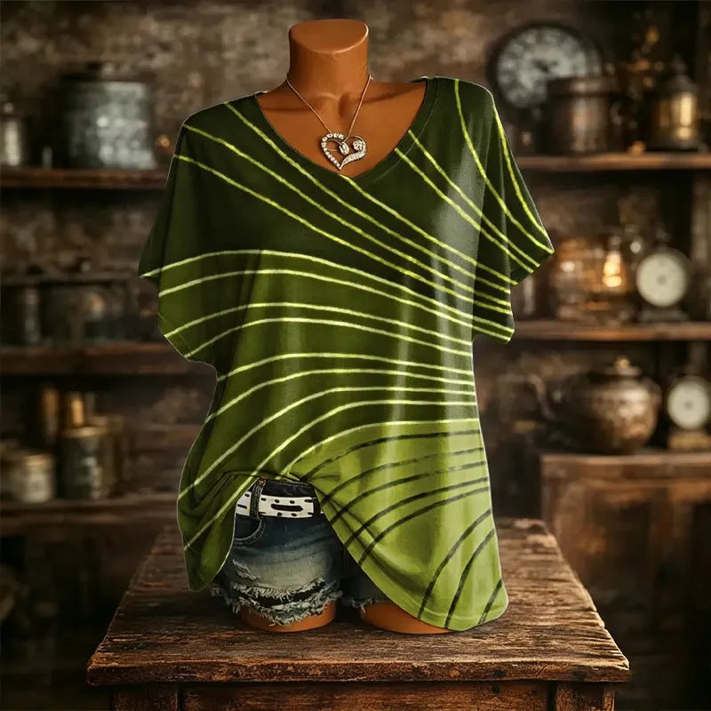 T-shirt donna stampata con scollo a V
