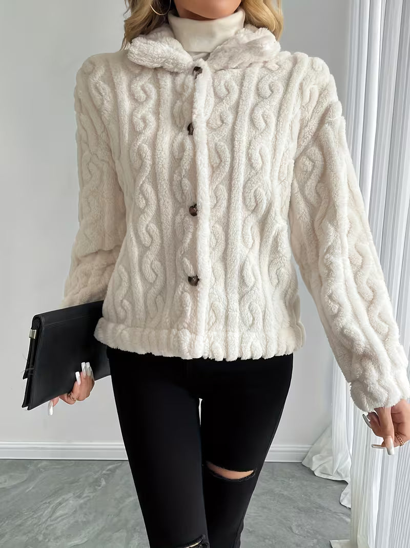 Giacca teddy donna con cappuccio e bottoni