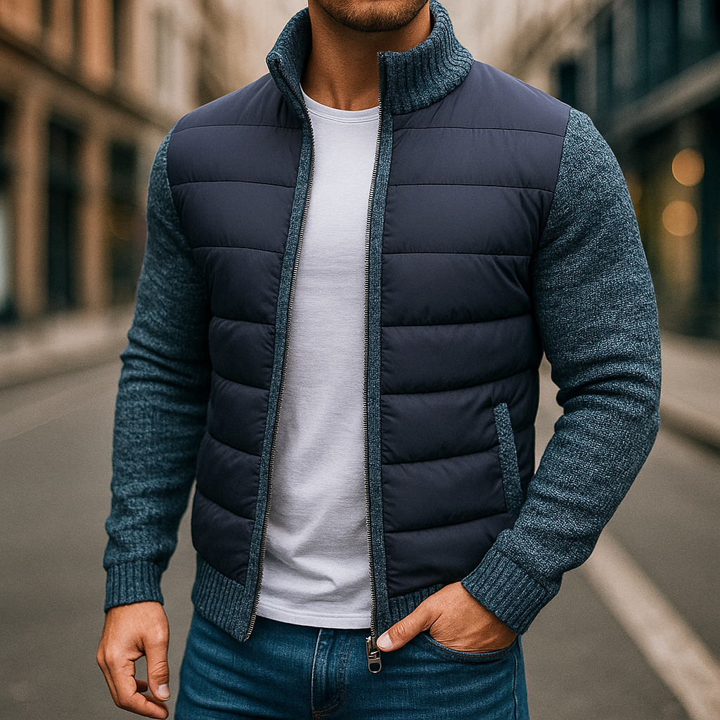 Giacca uomo trapuntata con maniche in maglia e zip