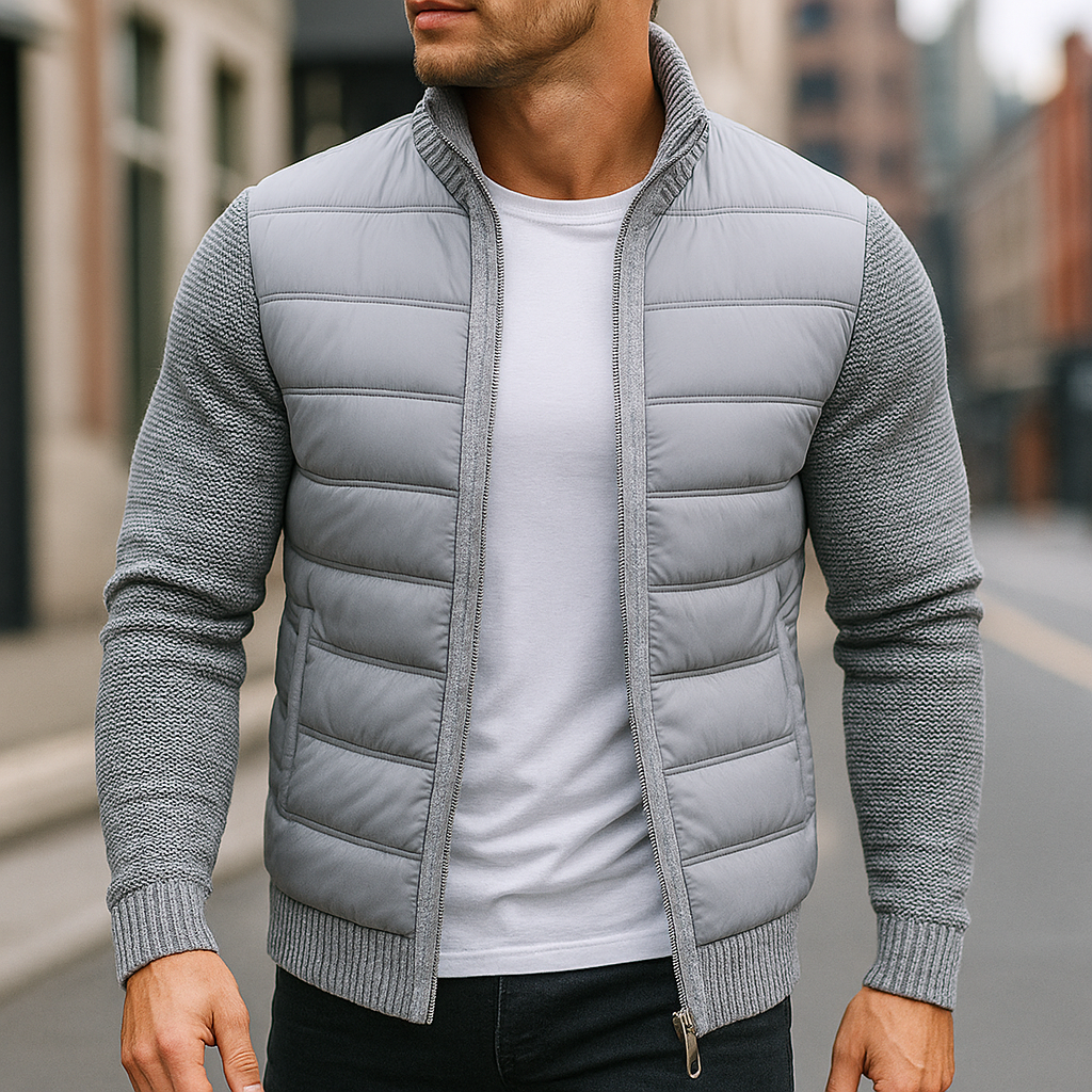 Giacca uomo trapuntata con maniche in maglia e zip