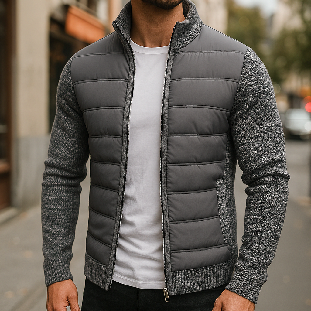 Giacca uomo trapuntata con maniche in maglia e zip