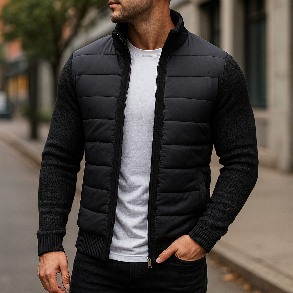 Giacca uomo trapuntata con maniche in maglia e zip