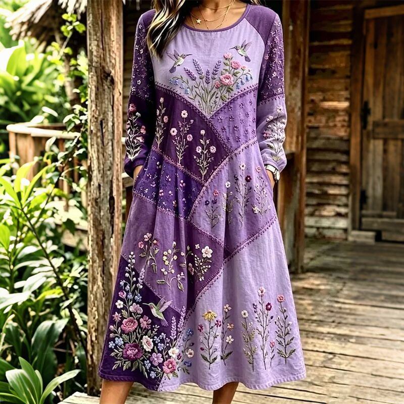 Abito donna boho con motivo floreale e linea svasata