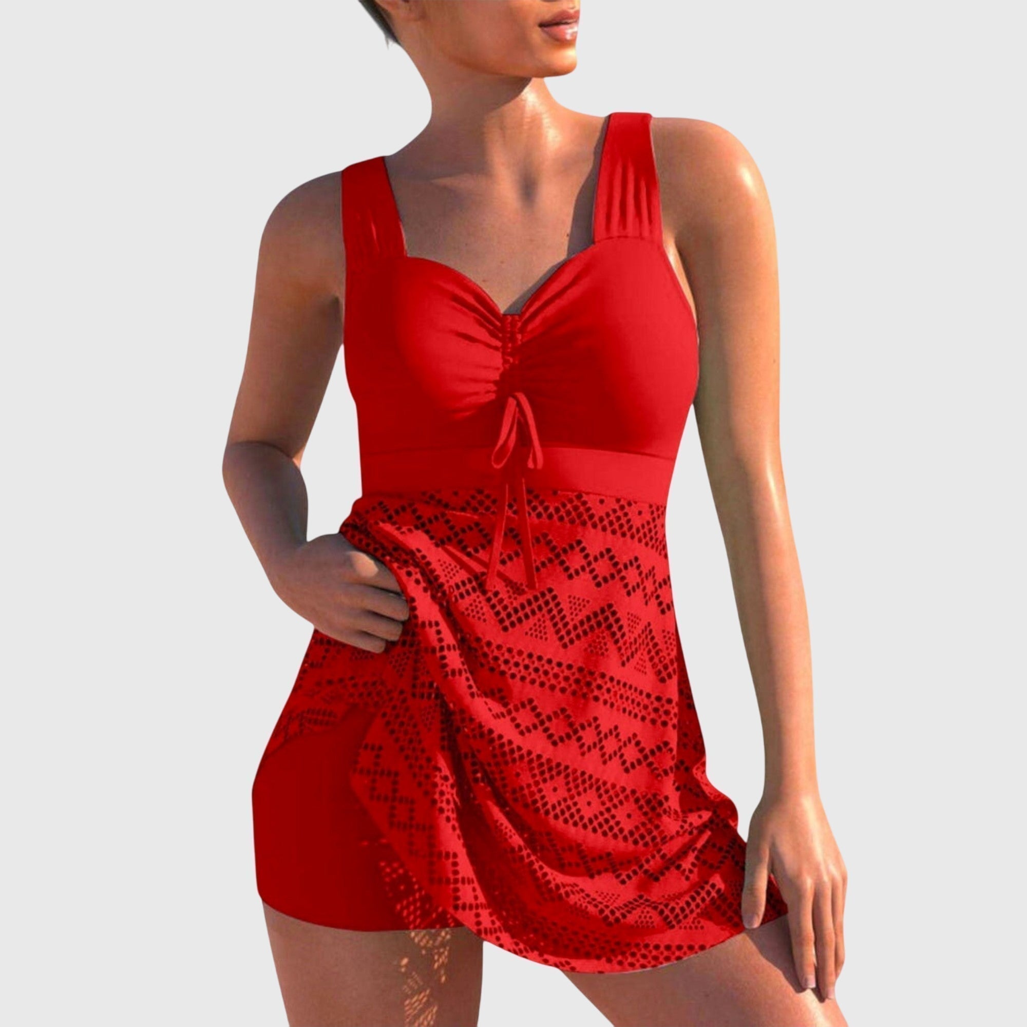 Tankini da donna modellante con gonna in pizzo