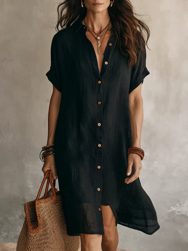 Abito chemise da donna in lino cotone con bottoni