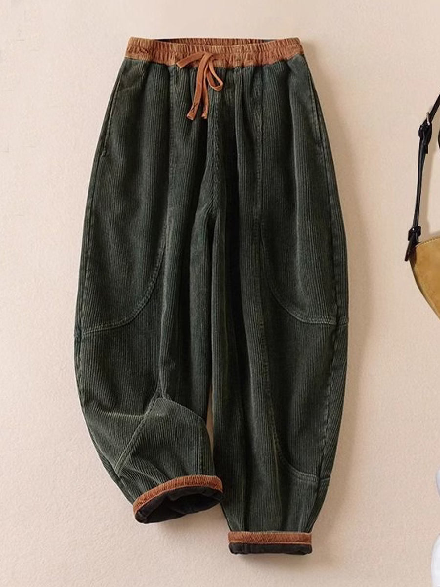 Pantaloni harem donna in velluto a coste con vita elastica