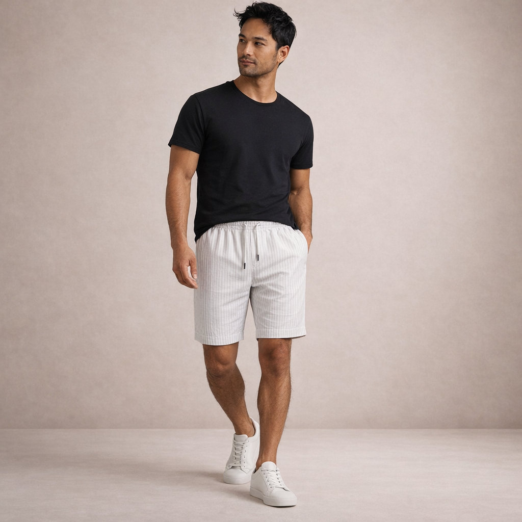 Shorts uomo estivi in lino con vita regolabile